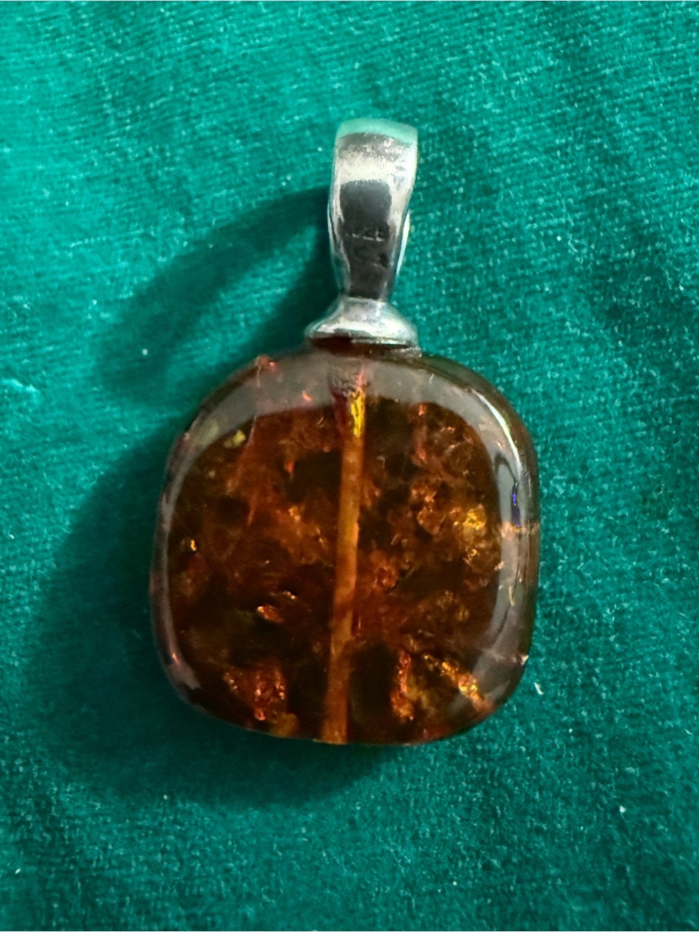 Amber Glass Pendant Necklace - Deep Cognac Brown